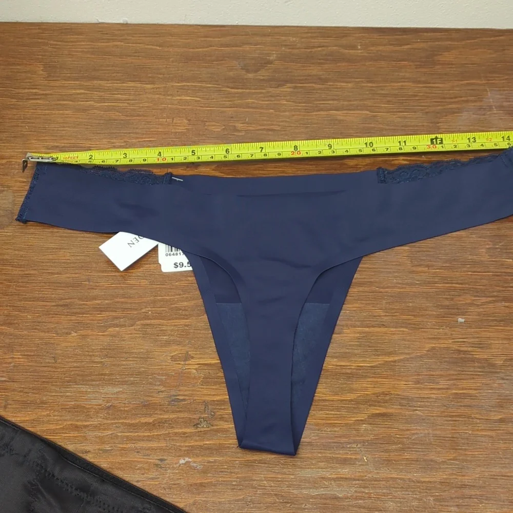 Aiden & Ava Large Silky Thong, Lace Side accent Panty Navy Blue NWT - Picture 3 of 5